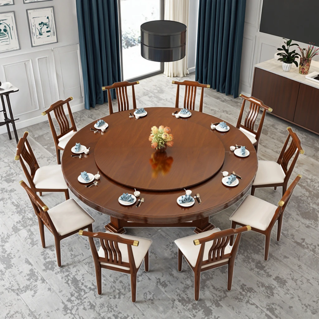 

Electric Large Round Tables for Hotel Dining, Restaurant Table and Chair Sets for 15 to 20 People, Rotating Tables with Hot Pot
