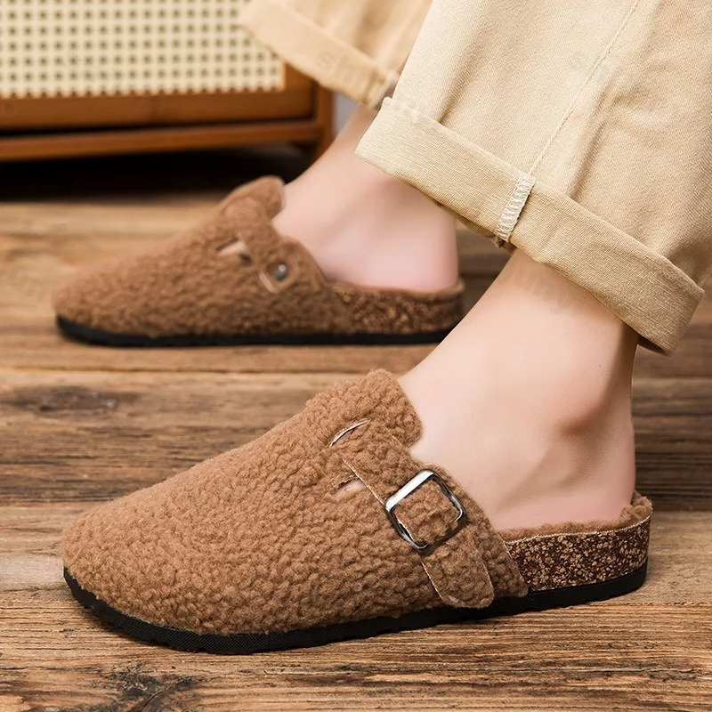 

Men's Retro Concise Design Hairy Casual Cotton Slippers 2025 Winter Fashion Trend Versatile Warm Soft Comfortable Plush Draggers