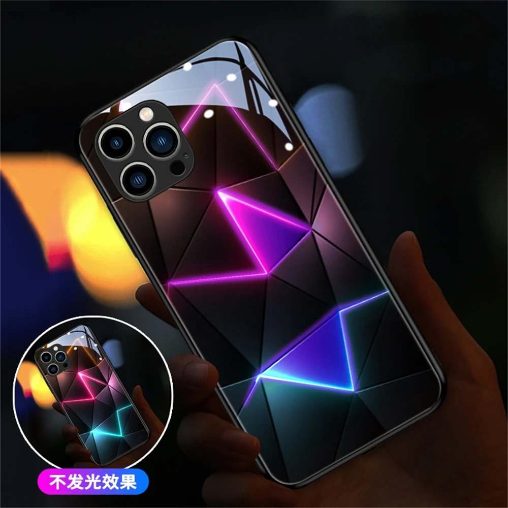 

Luxury Geometry LED Light Glowing Luminous Phone Case For Samsung S24 S23 S22 S21 S20 FE Note 10 Plus 20 Ultra A54 A14 A53 A52