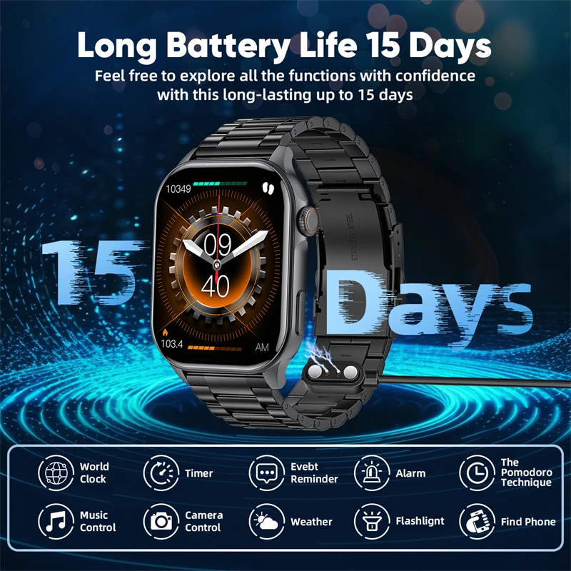 LIGE Smartwatch الرجال 2.01 "HD شاشة مراقبة الصحة الساعات مقاوم للماء الرياضة اللياقة البدنية ساعة ذكية Reloj Inteligente Mujer 2025