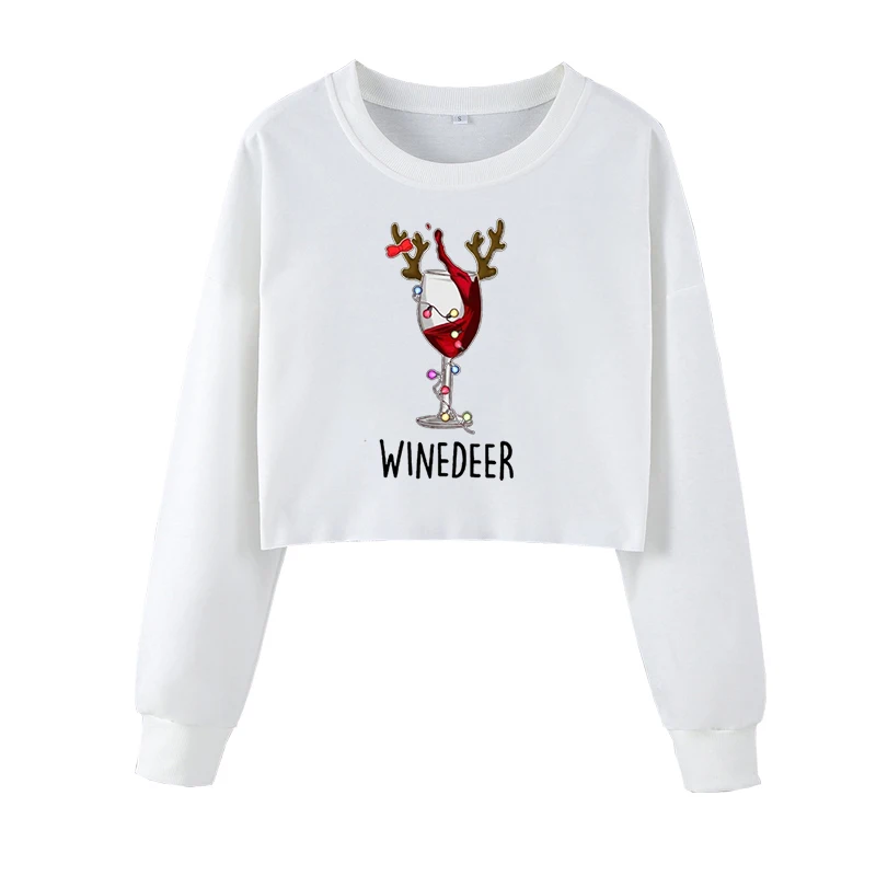 Winedeer Christmas Red Wine Crop Sweatshirt Interesting Pullover Pattern Design Women Christmas Gifts For Girlfriend