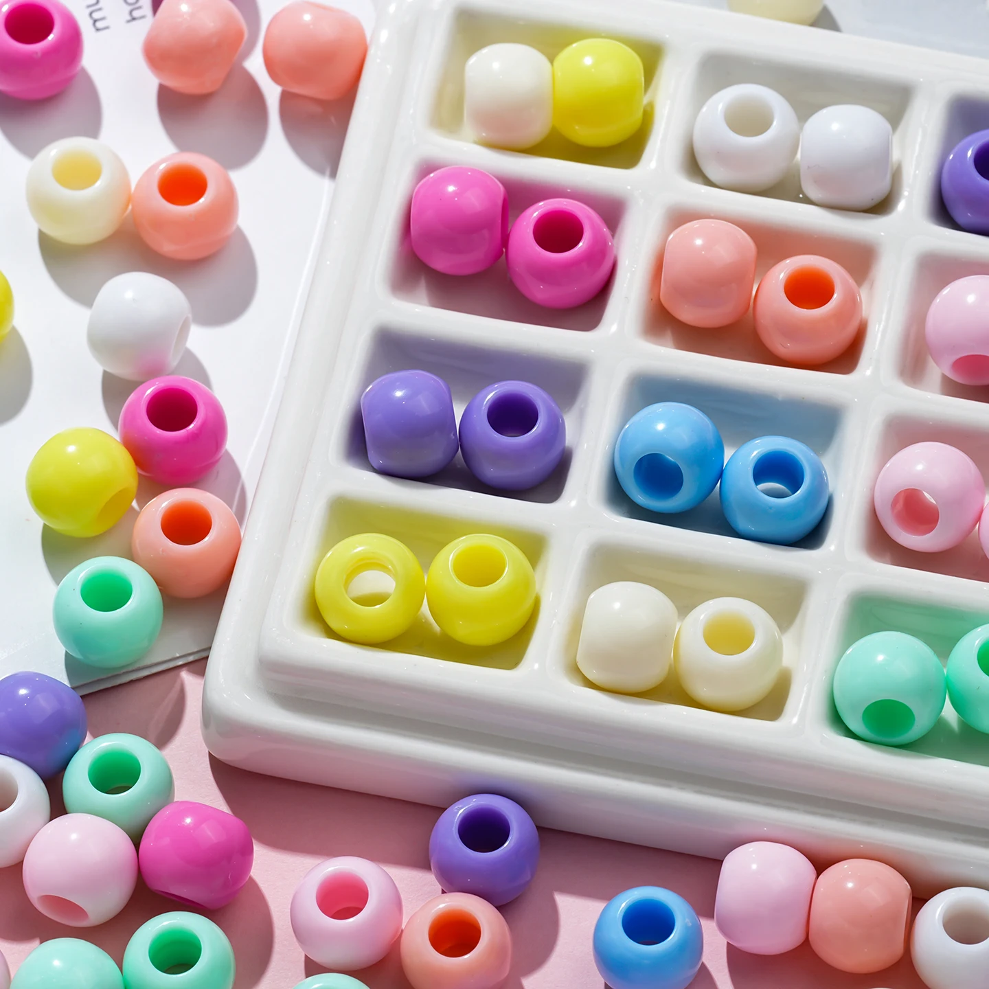 50/100 szt. Kolorowe akrylowe koraliki z dużym otworem 10/12 mm, koraliki dystansowe do samodzielnego tworzenia kolczyków, łańcuszków do telefonów, naszyjników, materiały do wyrobu biżuterii