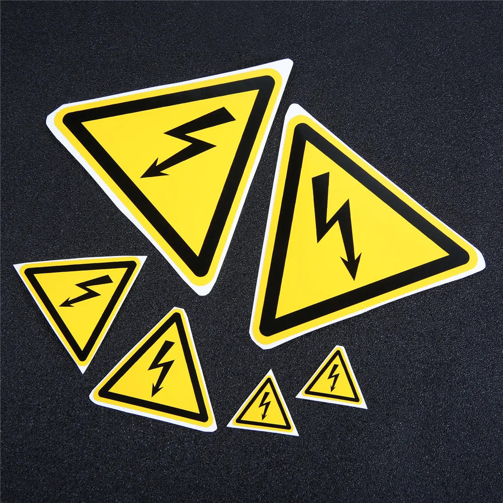 5 or 10pcs Safety Warning Stickers Beware of Electric Shock 2.5/5/10cm Equilateral Triangle PVC Adhesive Label Yellow Sign Decal