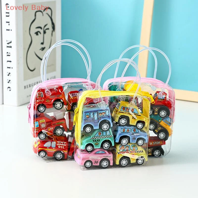 【BBS-7】6PCS Pull Back Car Model Toys Mobile Vehicle Fire Truck Taxi Model Kid Mini Cars Boy Diecasts Toy Gift For Children
