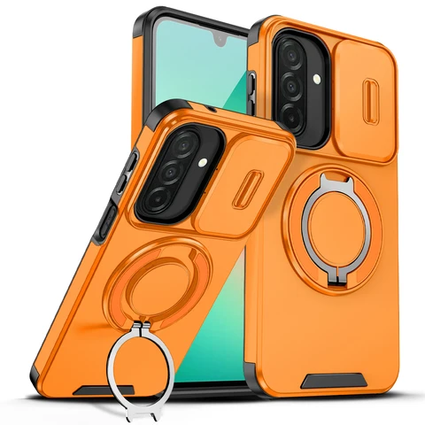 Slide Lens Protection Shockproof Armor Phone Case For Samsung Galaxy A17 A27 A37 A57 5G A07 4G 5G Magnetic Ring Holder Cover