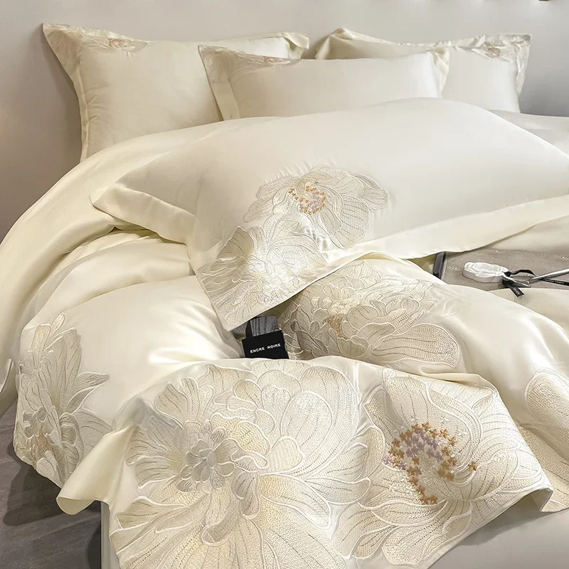 60s Long Staple Cotton bed Linen 4 Pcs Bedding Set Bed Sheet and Pillowcase Embroidered Quilt duvet cover set for Home Comforter