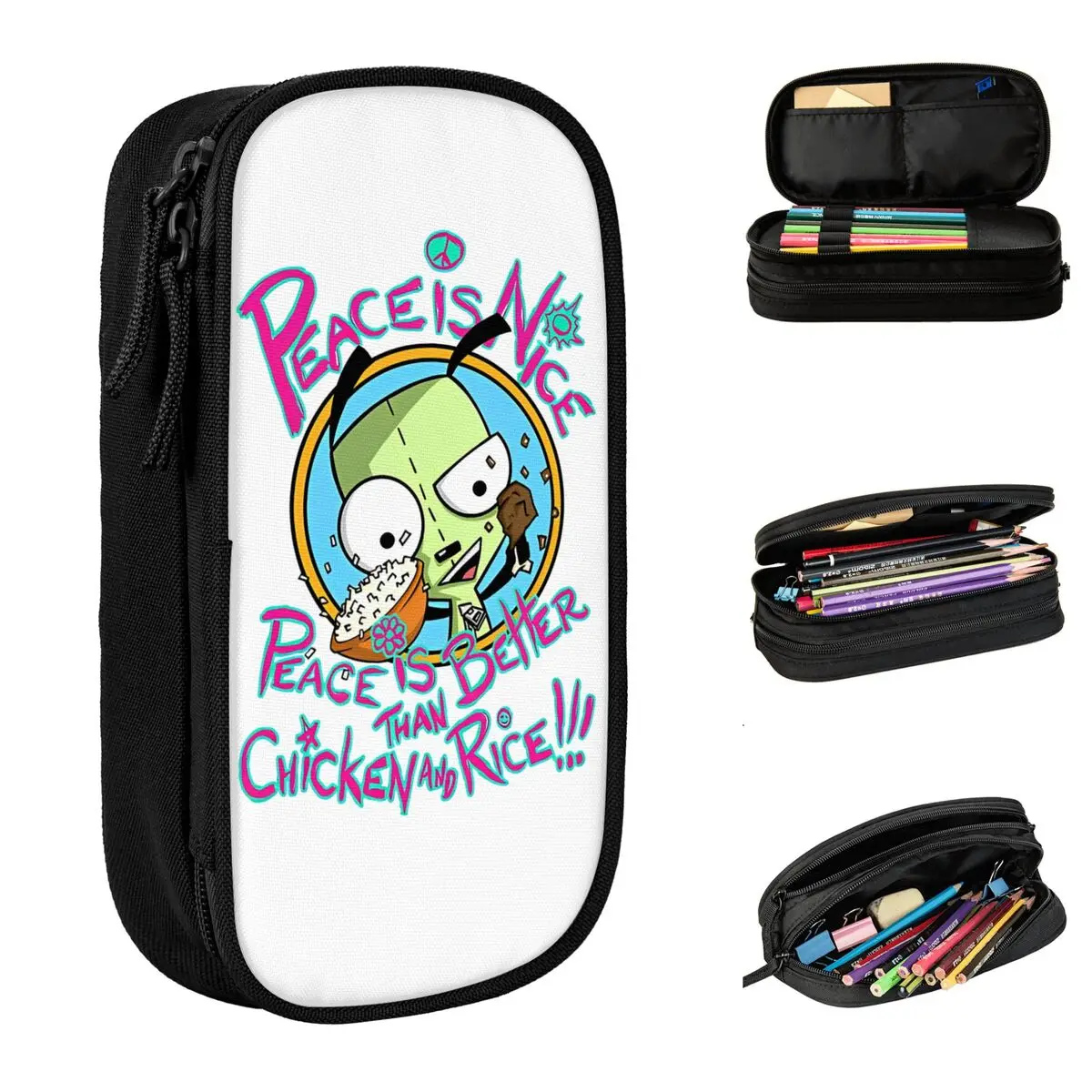 Peace Is Nice Invaders Zims Accessories Pen Box Large Capacity Kids Pencilcase Suprise Gift