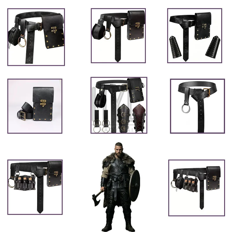 Viking Costume Accessories Set Medieval Retro Steampunk PU Leather Props Halloween Cosplay LARP Renaissance Party Role Play