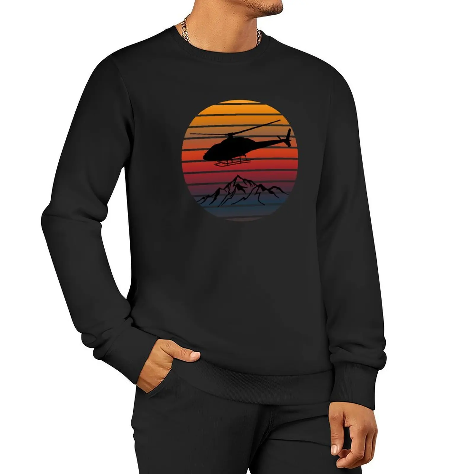 

Helicopter Vintage Sunset Pullover Hoodie men's winter sweater men's coat hooded sweatshirt for men