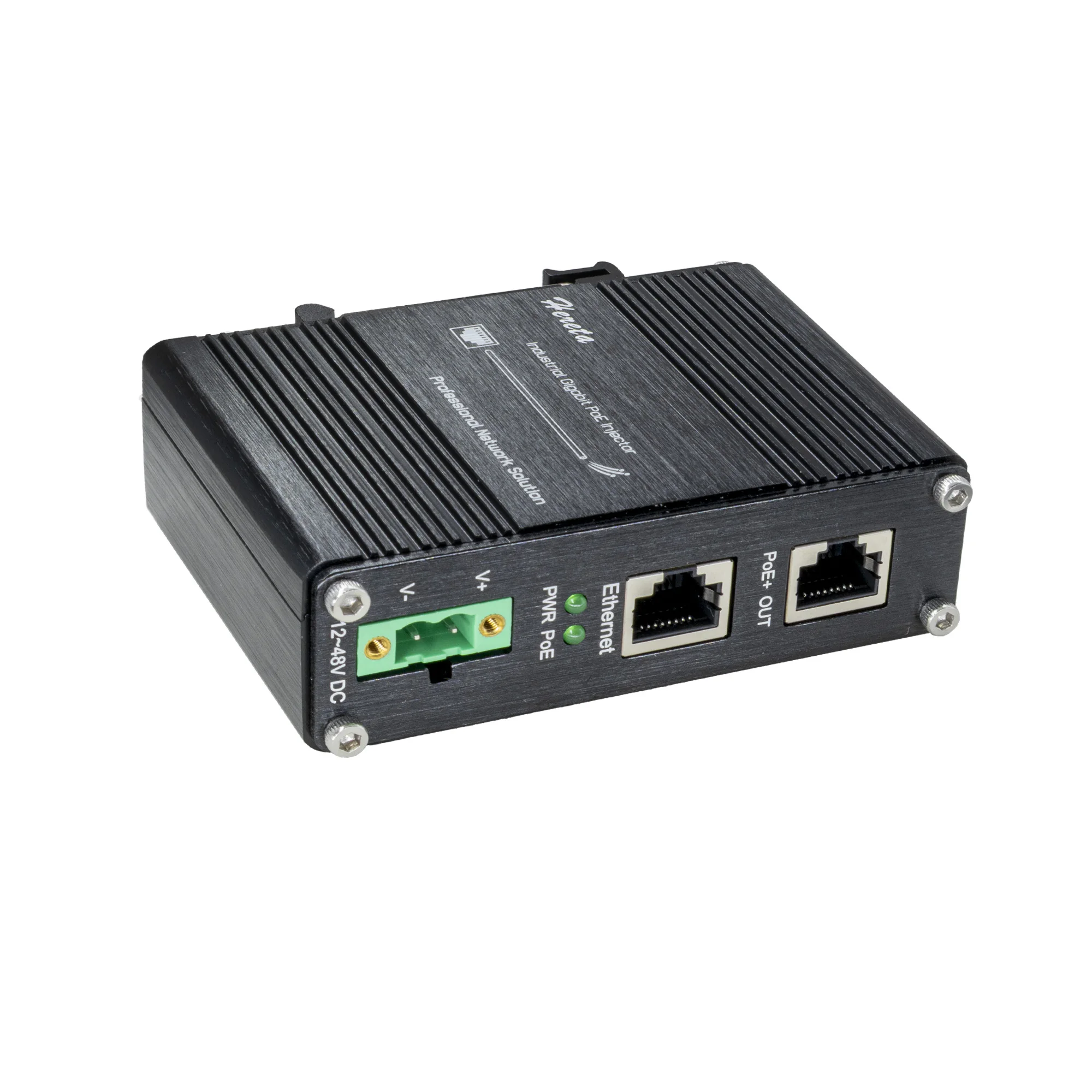 Industrial PoE++ Gigabit Ethernet Injector IEEE802.3af/at/bt 2 RJ45 Ports Network PoE Injector Aluminum Case 12~48VDC Input