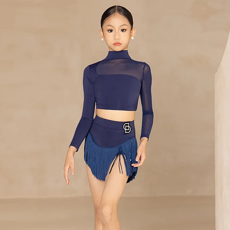 子供社交ダンス競技服女の子ラテンダンスパフォーマンス衣装子供ダンス練習スーツ DW10416