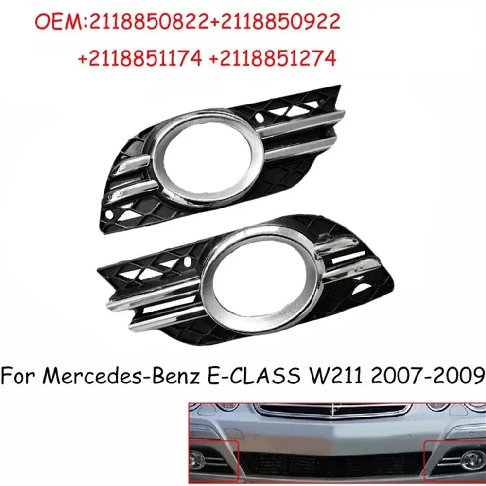 2pCS Front Fog Light Grill Chrome Trim Cover Set A2118851174 A2118851274 for Mercedes-Benz E-Class W211 E320 E350 E63 2007 -2009