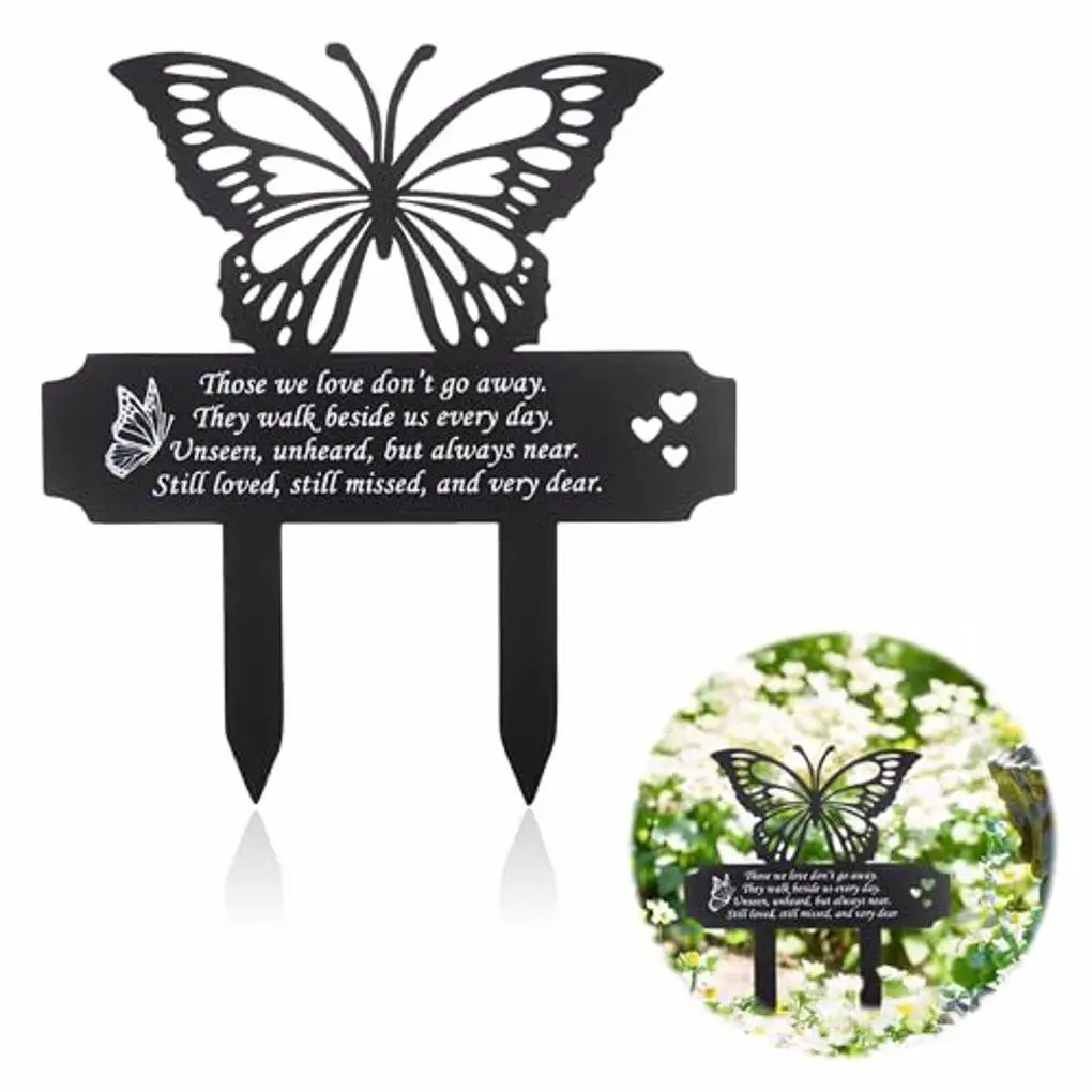 

Butterfly Memorial Stake Marker Outdoor Patio Black Garden Decoration Gift Cemetery Memorial Plaque Butterfly Waterproof Grave