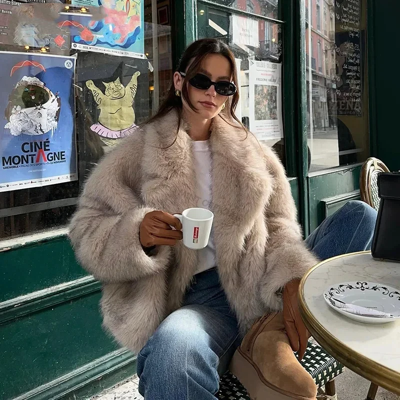 Spring Neo Mint Chic Street Girls Gradient Faux Fur Jacket Women Brand Fashion Fluffy Fox Fur Coat Female Luxury Outerwear