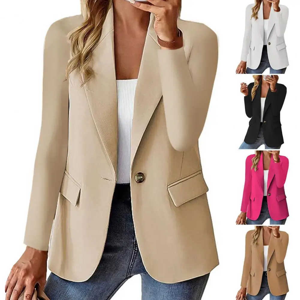 Abrigo de traje elegante para mujer, abrigo de traje de un solo botón, ropa de oficina, chaqueta de negocios de manga larga de Color sólido con para primavera