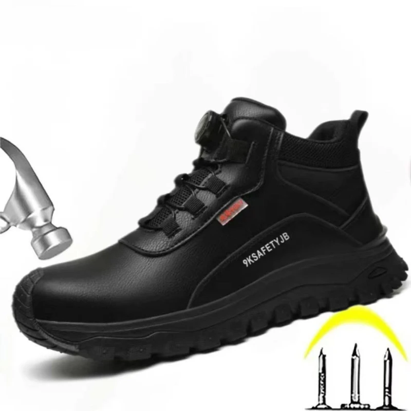 Men Safety Shoes Anti Smash Puncture Proof Work Boots Rotating Button Steelhead Indestructible High Top Boots 2026 New Men Shoes