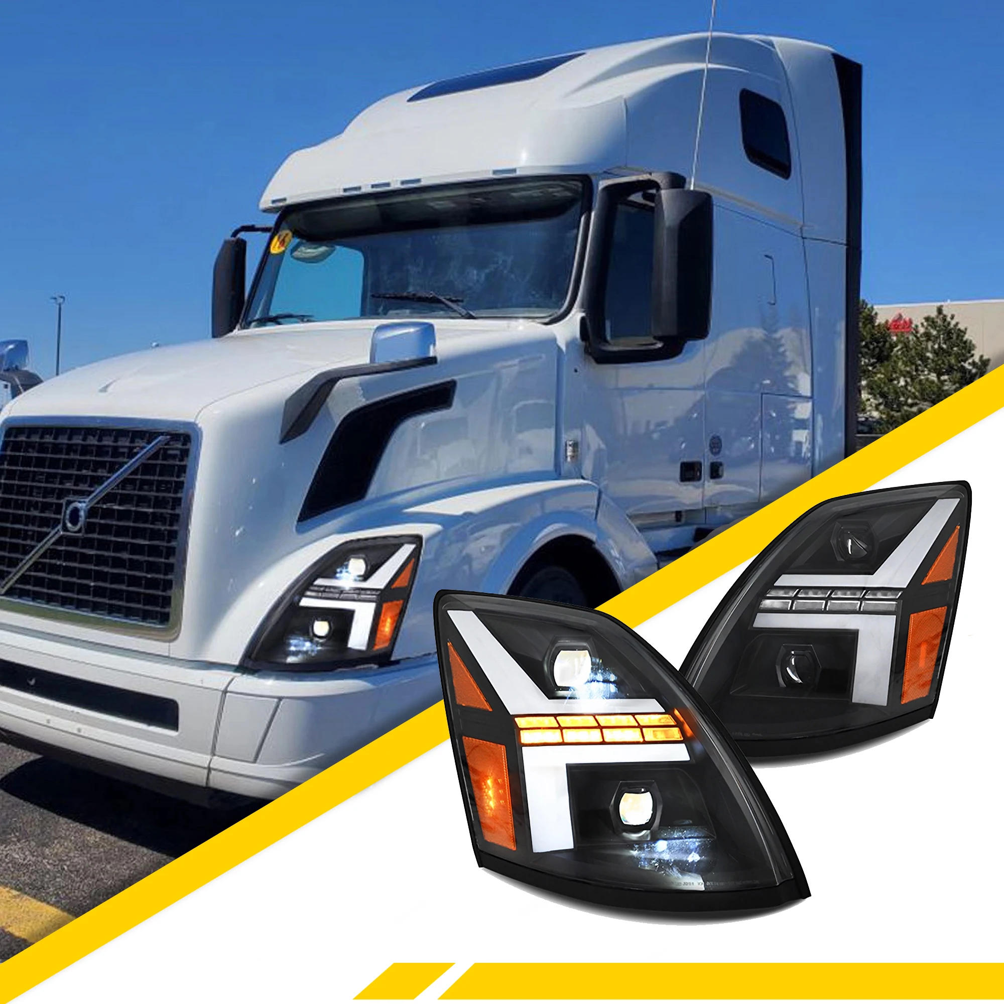 DK Motion LED Headlights for Volvo VNL VNM 2004-2018/VN 2004-2015/Volvo VNX 2015-2018 with Dynamic Start Animation