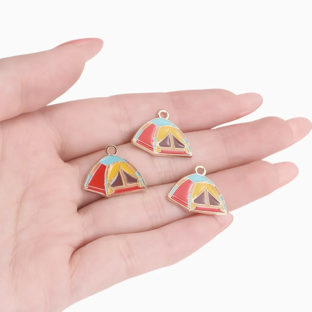 10Pcs Alloy Enamel Outdoor Camping Charm Tent Telescope Camera Flashlight Pendants for Jewelry Making Handmade DIY Accessories