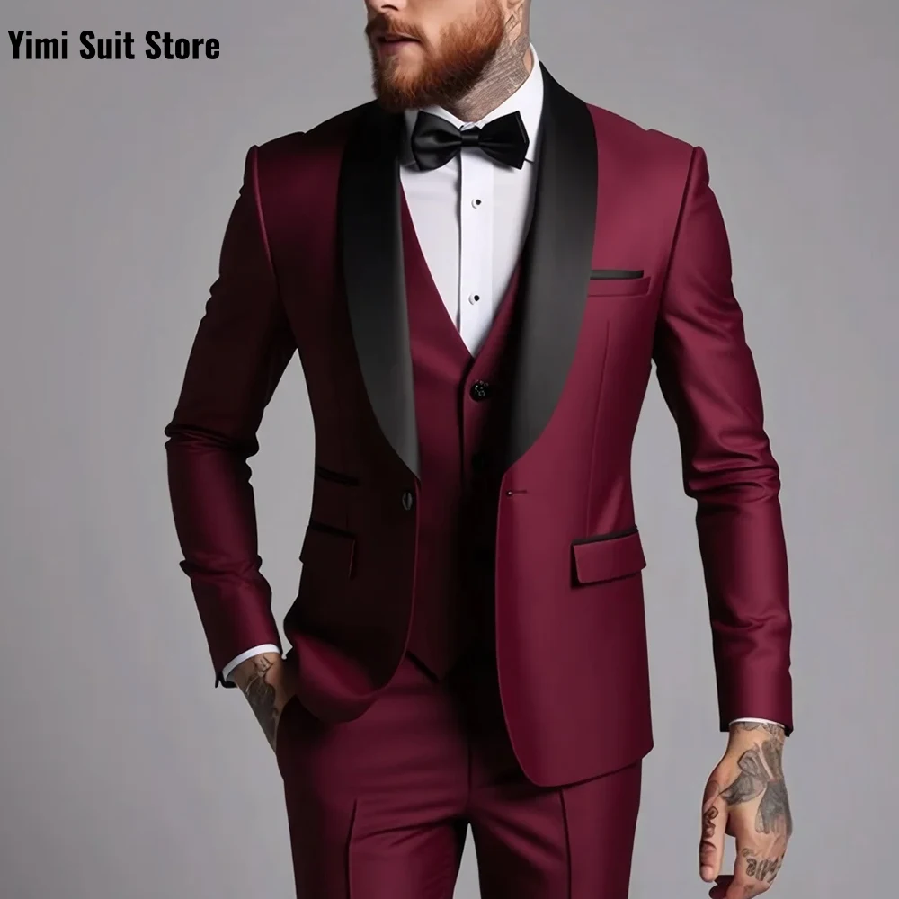 Nuovo vestito da uomo Griglia di moda 3 pezzi Smoking da lavoro Sposo Un petto Banchetto Abbigliamento maschile Abiti da festa di nozze Giacca + Pantaloni