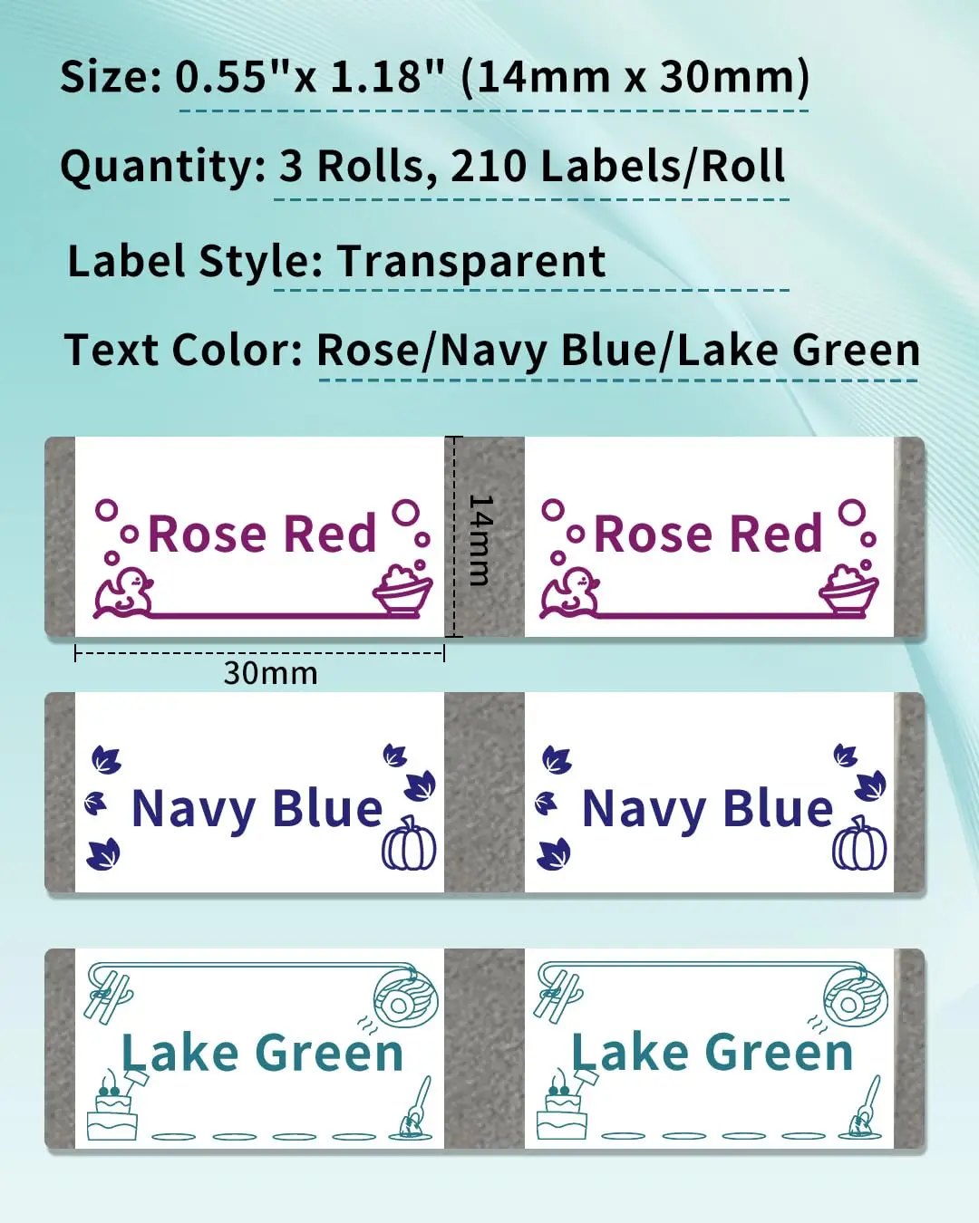 يمكن استخدام ملصق الألوان الشفاف مقاس 14 × 30 مم للسعر والمنتج والستندات والملصقات متعددة الوظائف للهدايا