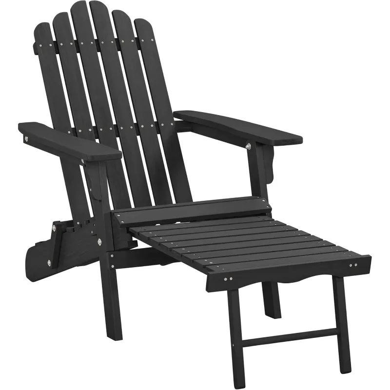 

Folding Adirondack Chair with Retractable Ottoman 300lb Solid Wood Garden Chair, Fire Pit Lounge Chairs Weather Resist