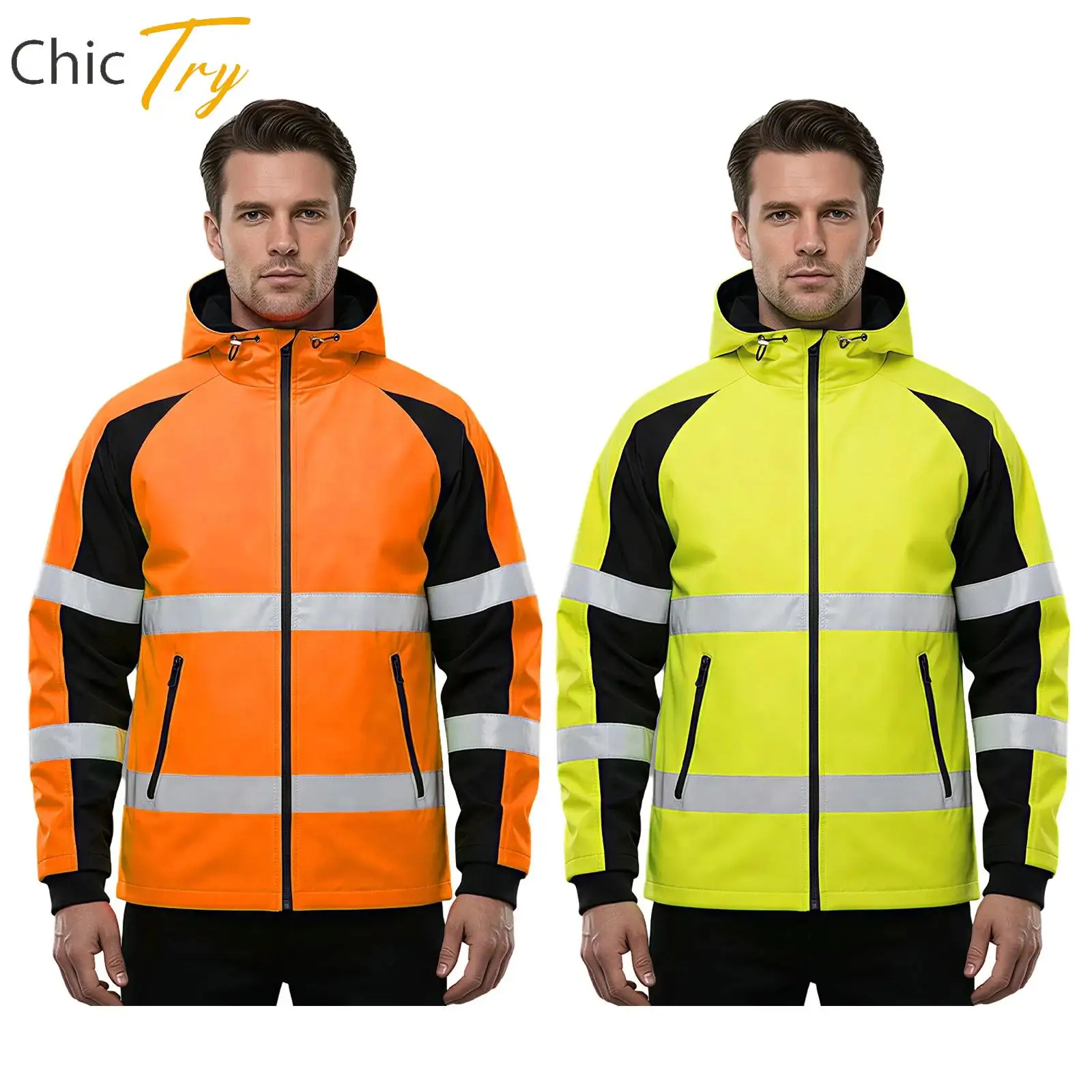 

Adults Men Hooded Jacket Workwear Color Block Coat Outdoor Sportswear for Construction Site Warehouse Traffic Control Clothes
