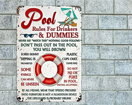 Pool Rules For Drinkers & Dummies Sign Aluminum Metal 8