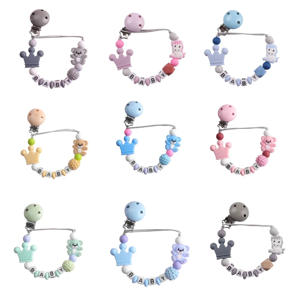 Custom Name Wooden Personalized Baby Pacifier Chain Silicone Bead Dummy Nipple Holder Guard Teether Pendant Newborn Gift Stuff