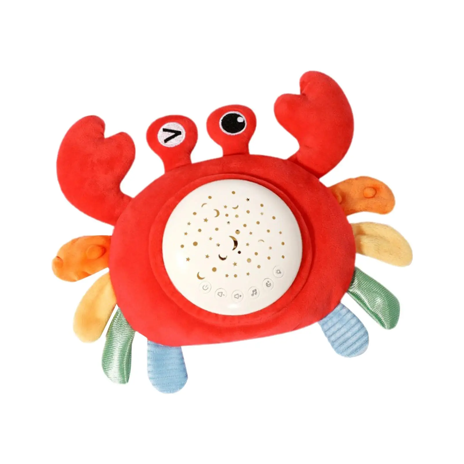 Soft Huggable Crab Plush Toy para crianças, Projetor de luz noturna, Desenvolvimento interativo, Projeção Musical, Quarto, Crianças