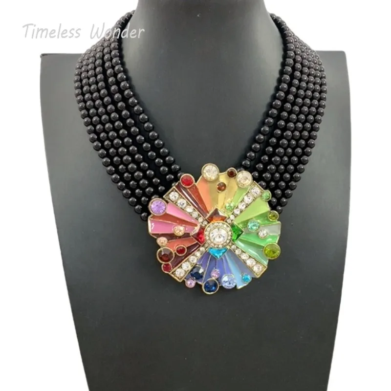 

Timeless Wonder Fancy Zircon Enamel Wind Mill Beaded Necklace for Women Designer Jewelry Runway Goth Top Rare Luxury Brand 6433