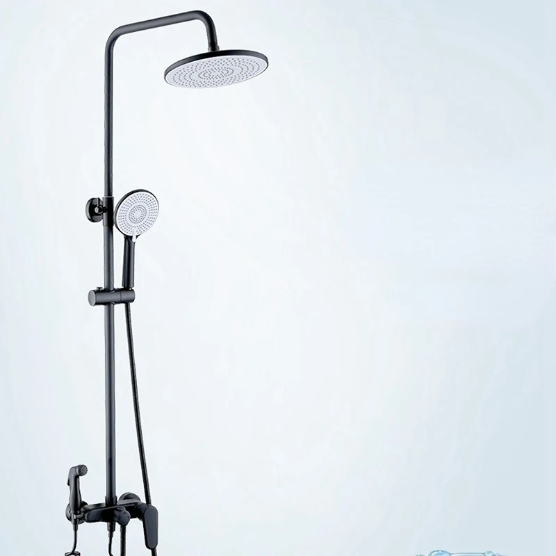 Matte Black Shower System Set Full Copper Hot and Cold Mixing Valve Bathroom Faucet In-wall Multi-functional