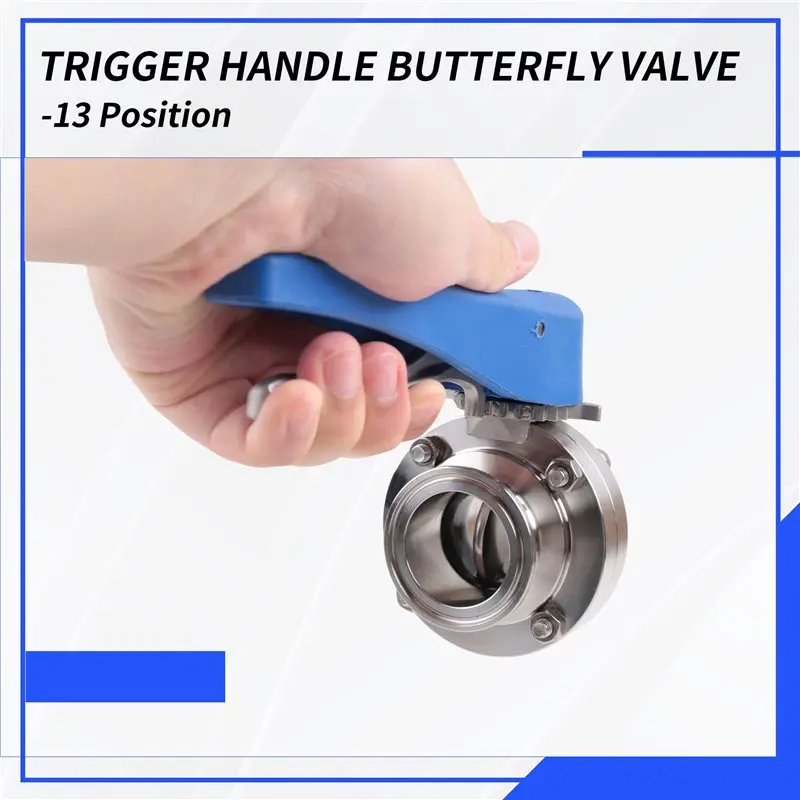 A27F-Butterfly Valve With Blue Trigger Handle Stainless Steel 304 Tri-Clamp