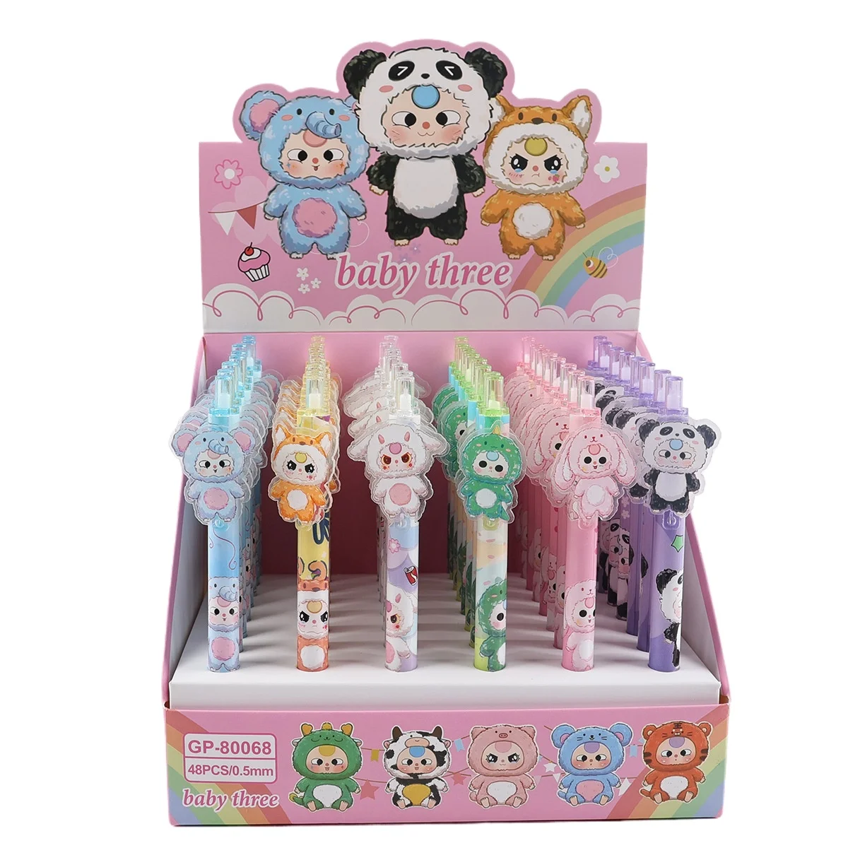Baby Three Series Gel Pens 6pcs 0.5mm Black Cartoon Animation Student Press Signature Pen Writing Exercise Stationery Wholesale