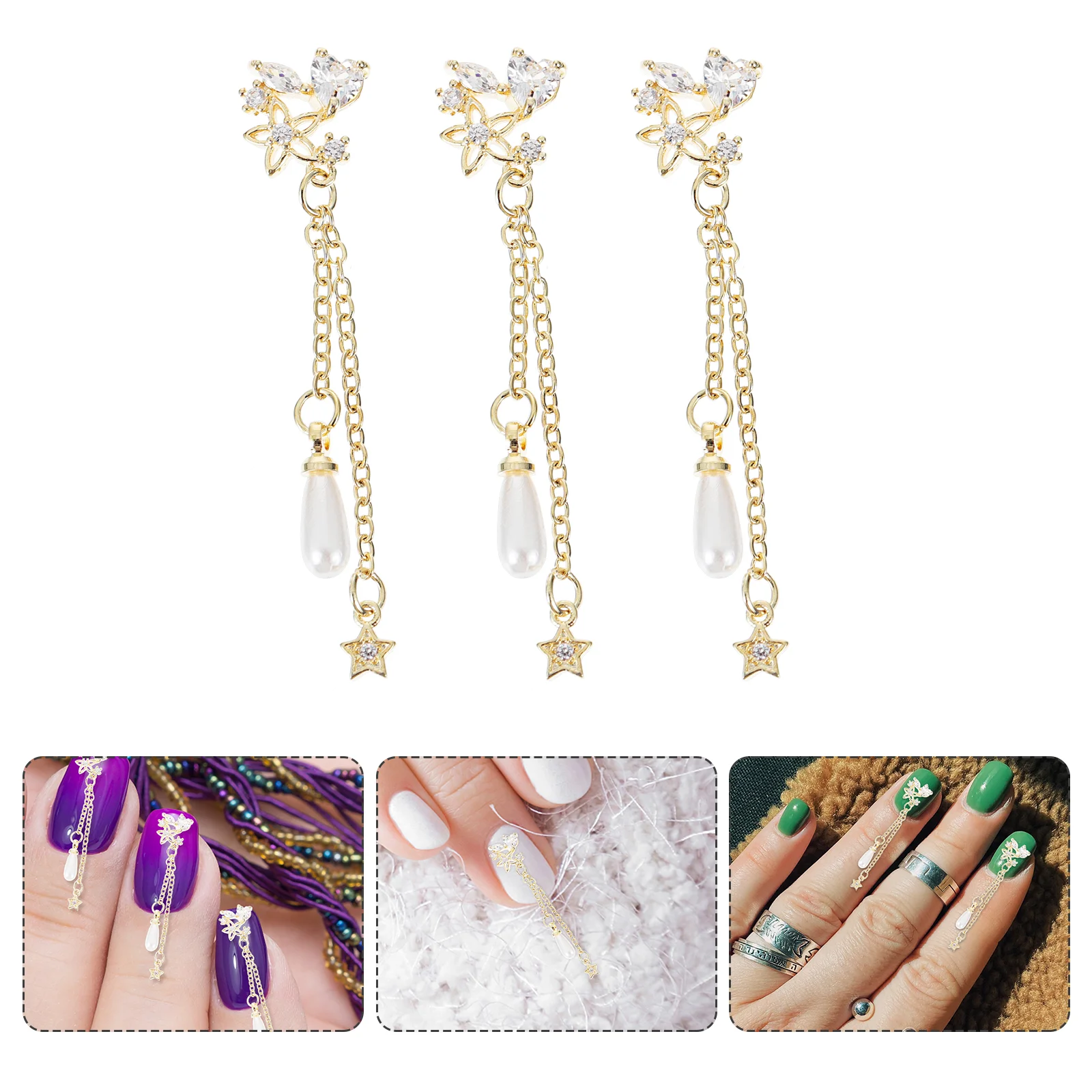 Accessoires pour ongles, pendentifs en chaîne, décorations DIY, bijoux de manucure, goujons brillants en Zircon, téléphone portable décoratif, 3 pièces