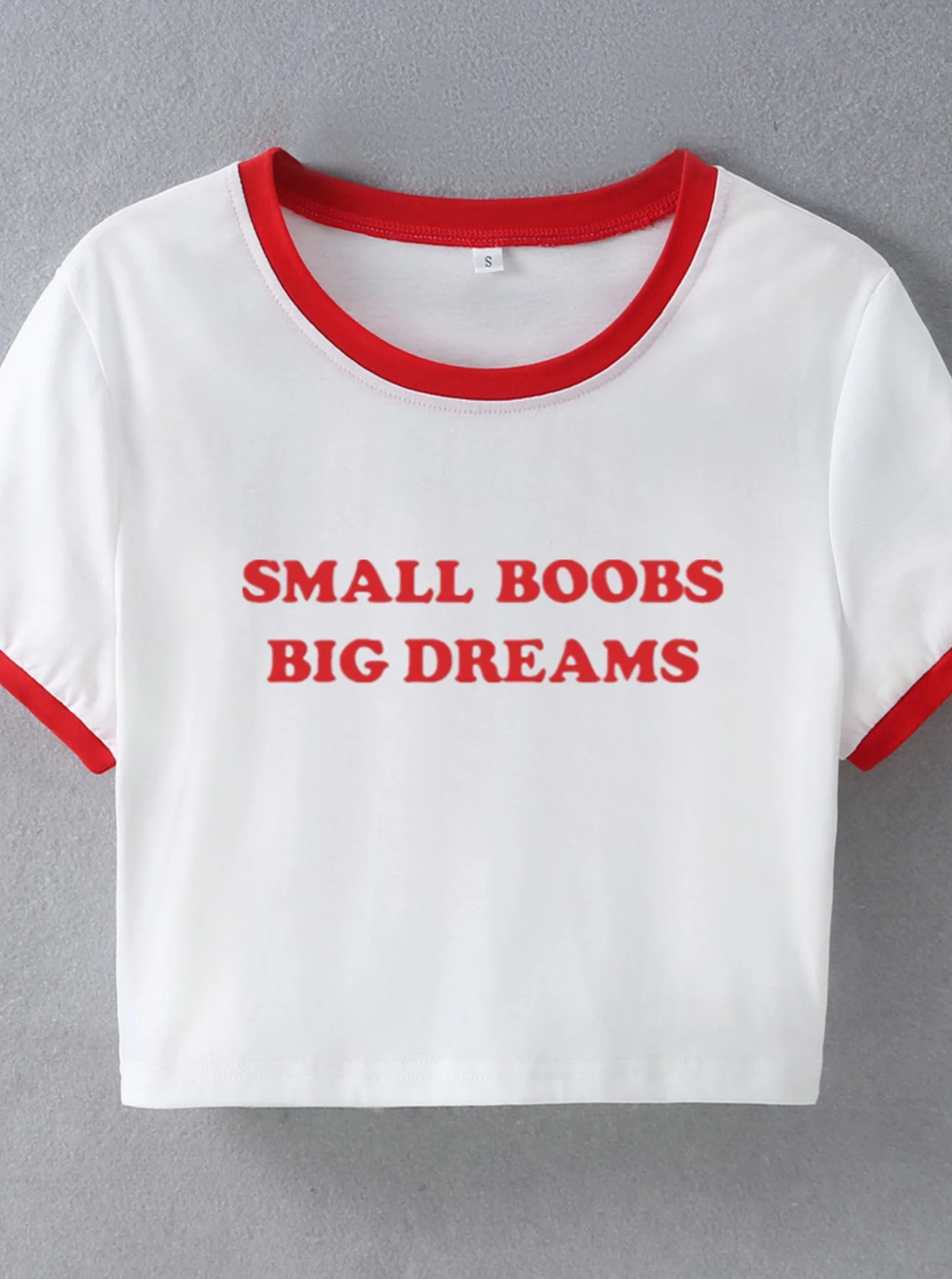 الثدي الصغيرة أحلام كبيرة مضحك الكلمات قائلا المرأة المحاصيل القمم موضة المحملة السببية Laides الإناث قصيرة الأكمام س الرقبة تي شيرت #4