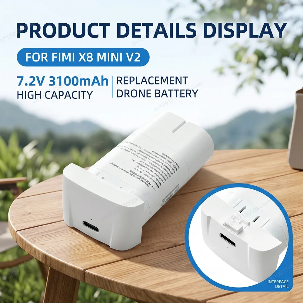 RC Quadcopter Spare Battery for X8 MINI V2 Drone 7.2V 3100mAh High Capacity Li-ion Accumulator 30 Mins Extended Flight Backup