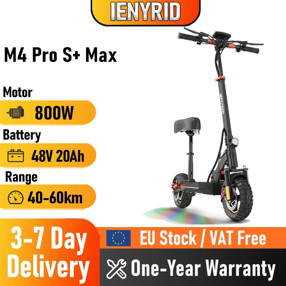 IENYRID M4 Pro S + Max Scooter électrique 800W moteur 48V 20AH batterie 10 "pneu Escooter 45 km/h vitesse maximale frein à disque écran LCD