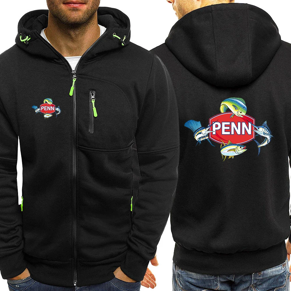 Penn Fishing Reel 2023 Men's New Long Sleeves Casual Hoodies Zipper Fashionable Hooded Jacket Solid Color Hoodie Sweatshirt Tops