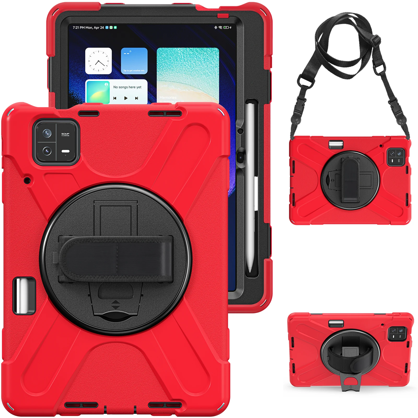 

Rugged Case For Xiaomi Pad 6 5 Pro 11 inch Hybrid Rotating Cover 3-Layers Protect Shockproof With Hand & Shoulder Strap Pen Slot