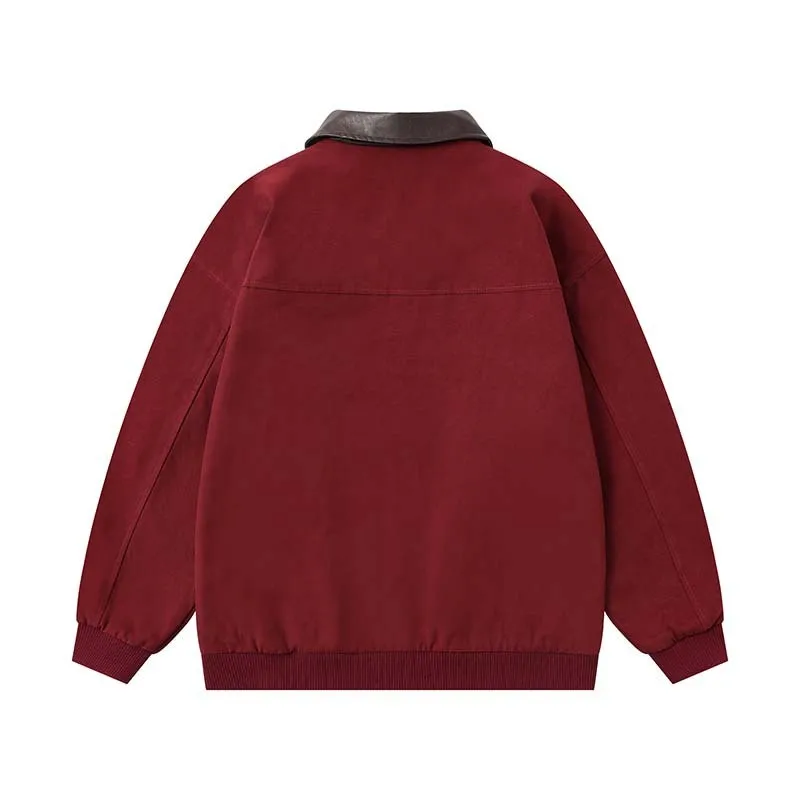 อเมริกันย้อนยุคปักหนัง PU ปกเย็บปะติดปะต่อกันแจ็คเก็ตชุดทํางาน, แบรนด์อินเทรนด์ไฮสตรีทหลวมและแจ็คเก็ตคู่อเนกประสงค์