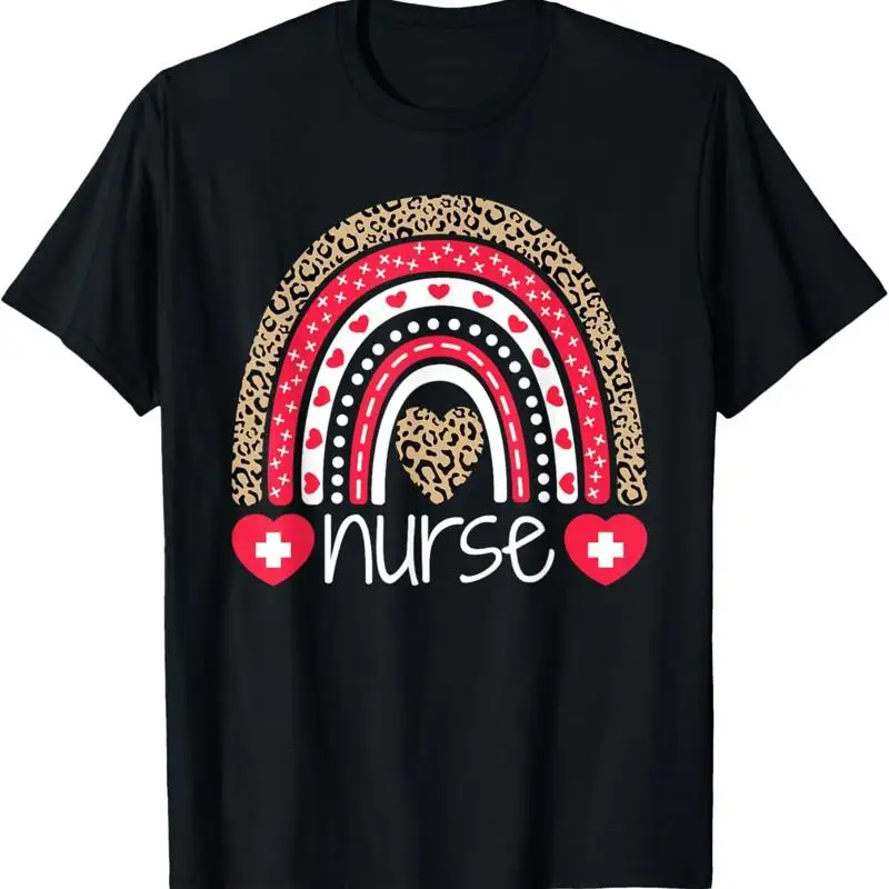 Women Nurse T Shirt Nurses Week Rainbow Leopard School Day