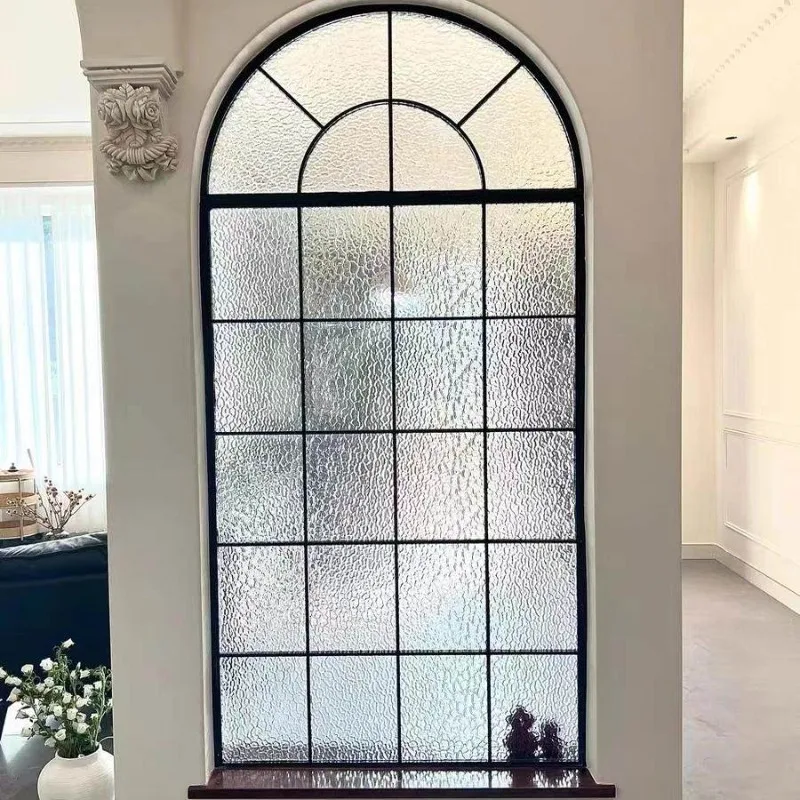 

Cream style living room screen partition French vintage false window decoration wrought iron water bevel glass creative arch cov