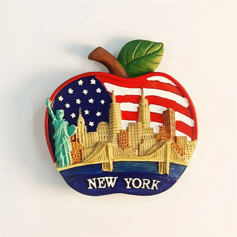 

New York, USA Geographical Indication 3D Apple Creative Travel Souvenir Handmade Painted Magnet Fridge Magnet Gift