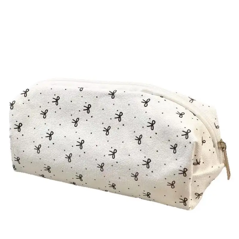 Portable Stationery Organizer Cute Bow Pattern Large Capacity Pen Pouch for School Office Daily Use Gift Choice