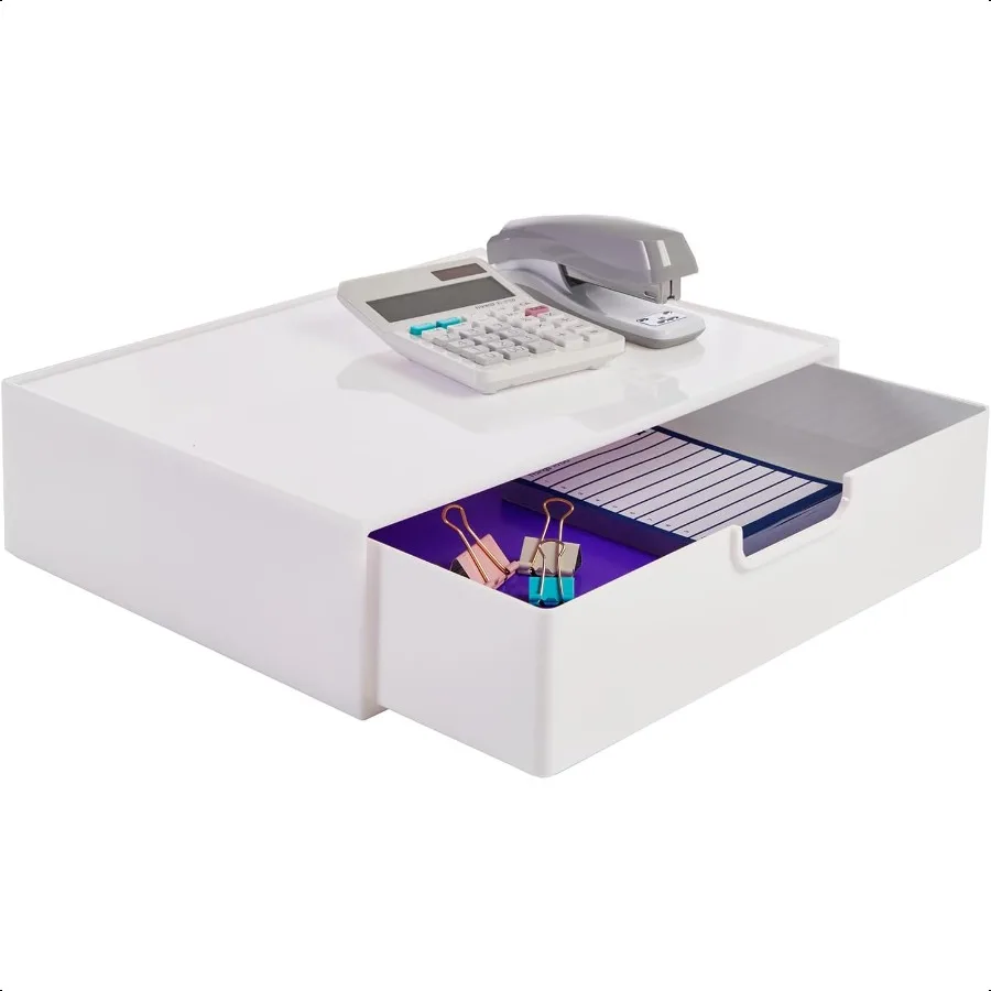 

STAX Plastic Stackable Organizer Drawer in Solid Cloud White 12.5inches Wide Organize Office Desk Accessories and Sort LetterSi