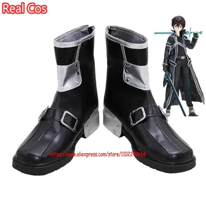 RealCos Anime Cosplay Sword Art Online Kirito Buty Cosplay Czarne Skórzane PU Buty na Halloween Akcesoria do Kostiumu