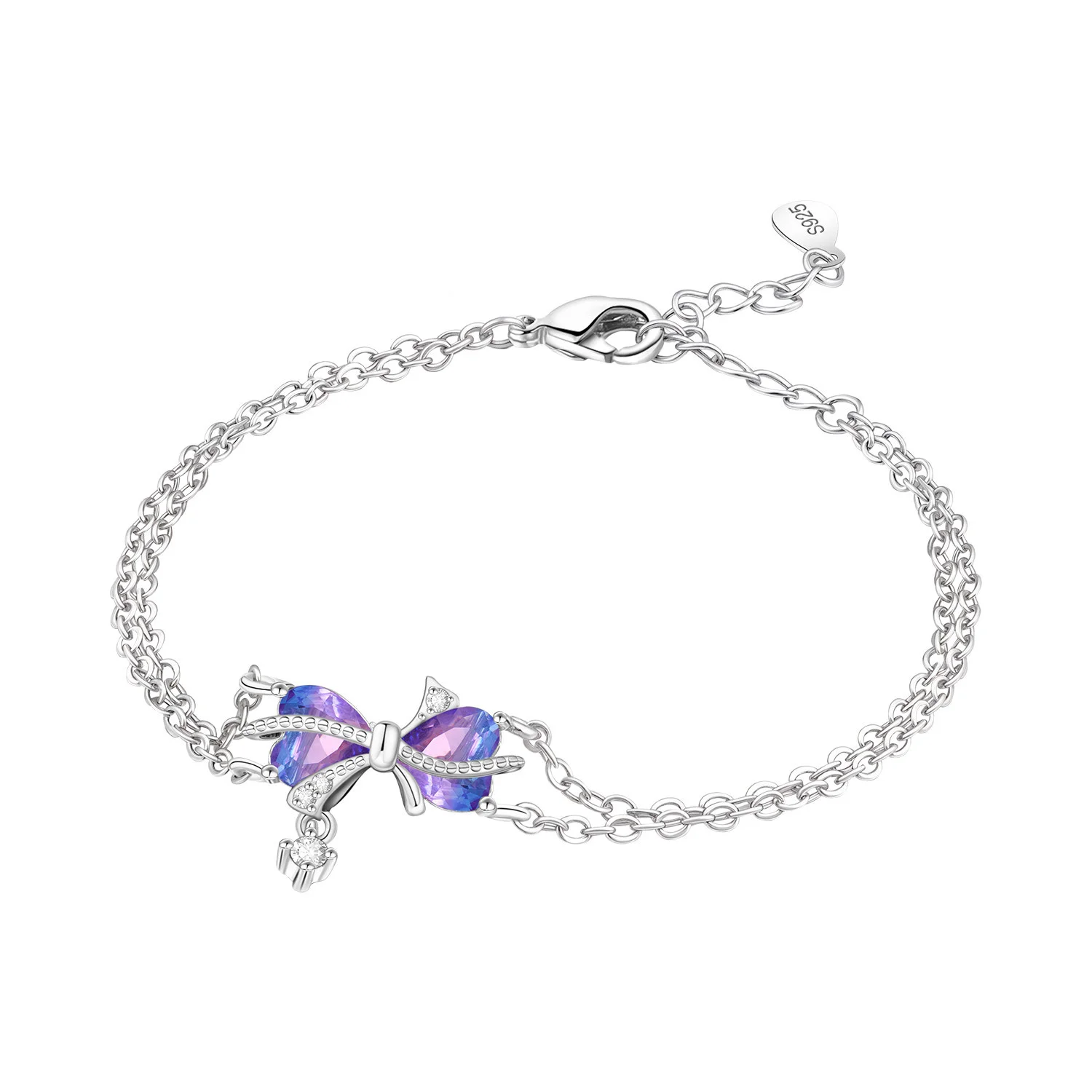 PANPOKI S925 Sterling Silber Gradient Lila Liebesschleife Armband Kettenglied Damen Armband Schmuck Party Trendige Jubiläumsgeschenke