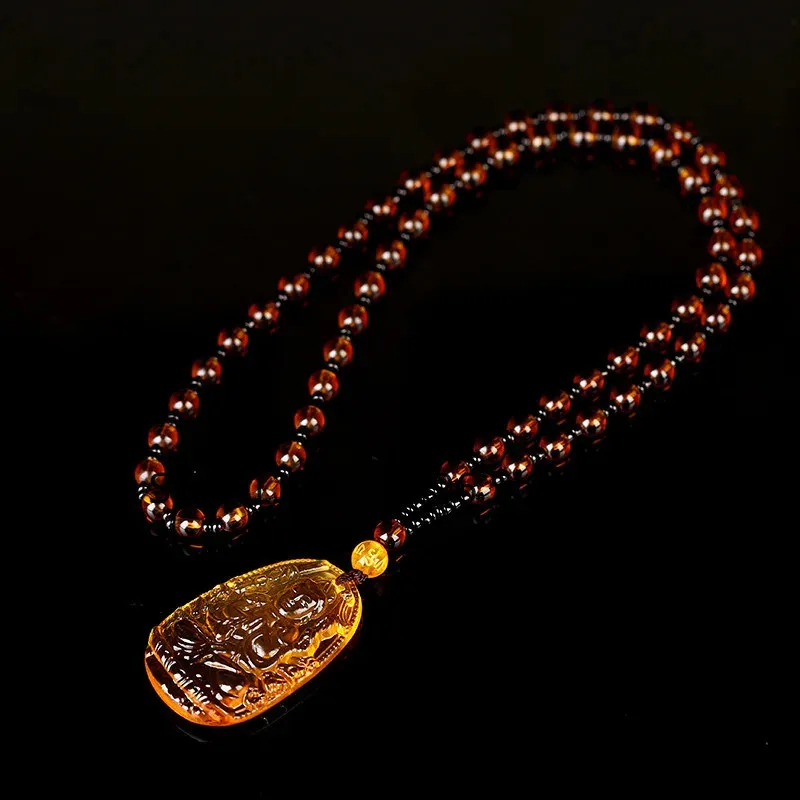 Citrine Zodiac Guardian God Buddha Statue Luck Pendant Amulet Necklace Jewelry