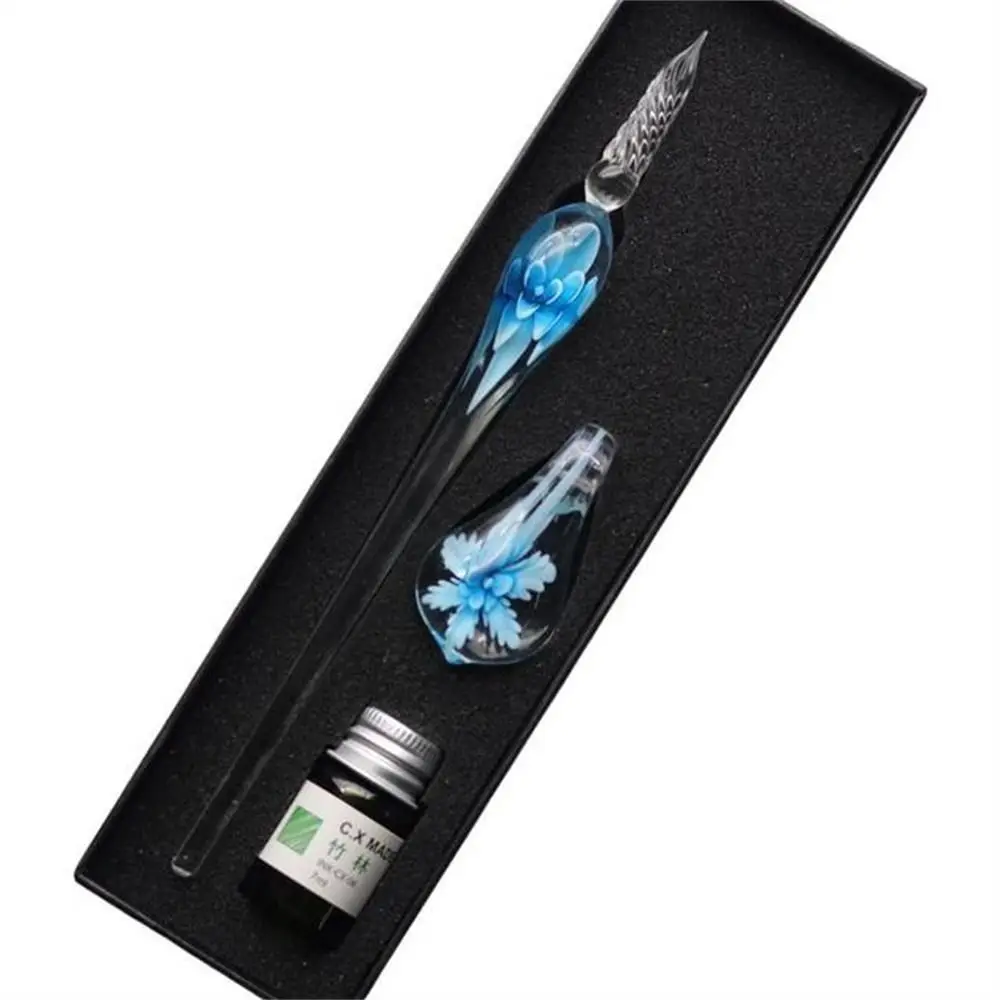 

Художественная живопись, винтажная ручка с цветочным принтом, чернила для подписи, стеклянная авторучка, ручная работа, чернильная ручка для каллиграфии, подарки для студентов