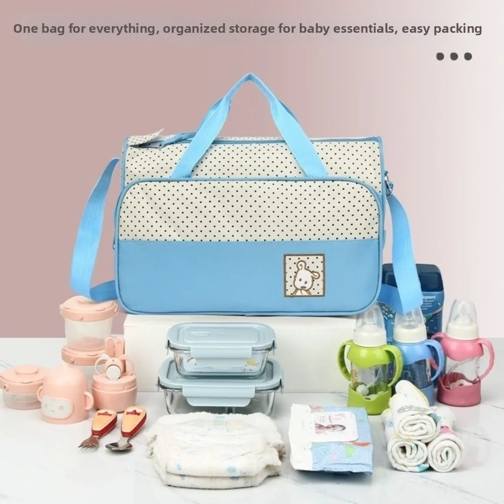5Pcs/Set Large Capacity Baby Bag for Mom Multifunctional Built-in Diaper Pad Travel Stroller Organizer Fashion